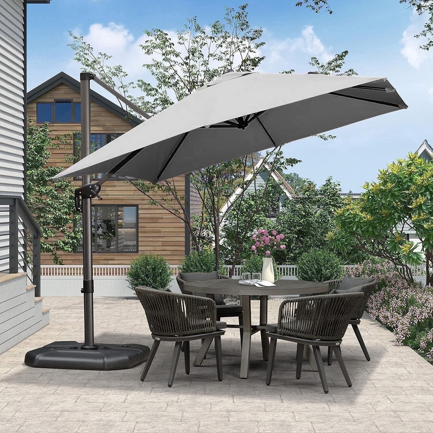 PURPLE LEAF 9x11.5 Ft Cantilever Umbrella Rectangle Outdoor Patio Umbrella Large Offset Hanging Umbrella Aluminum Umbrella with 360°Rotation Adjustable Garden Pool Umbrella,Turquoise Blue