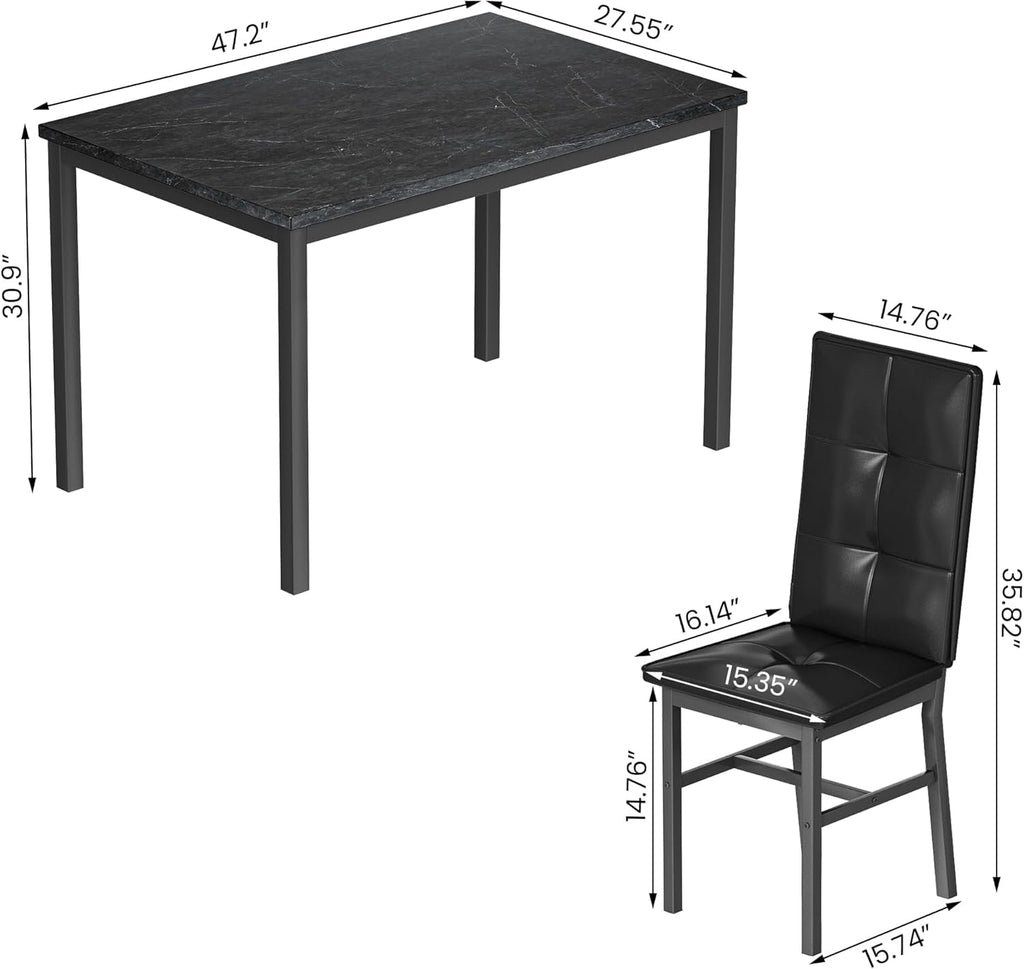 LinkRomat Dining Table Set for 4, Modern Faux Marble Tabletop and 4 PU Leather Upholstered Chairs, Kitchen Table and Chairs for Dining Room Breakfast Nook, Gray