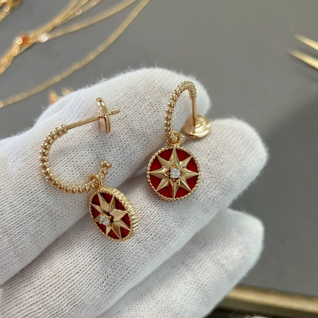 Dior Lucky Star Pink Gold Carnelian Earrings - Style 2