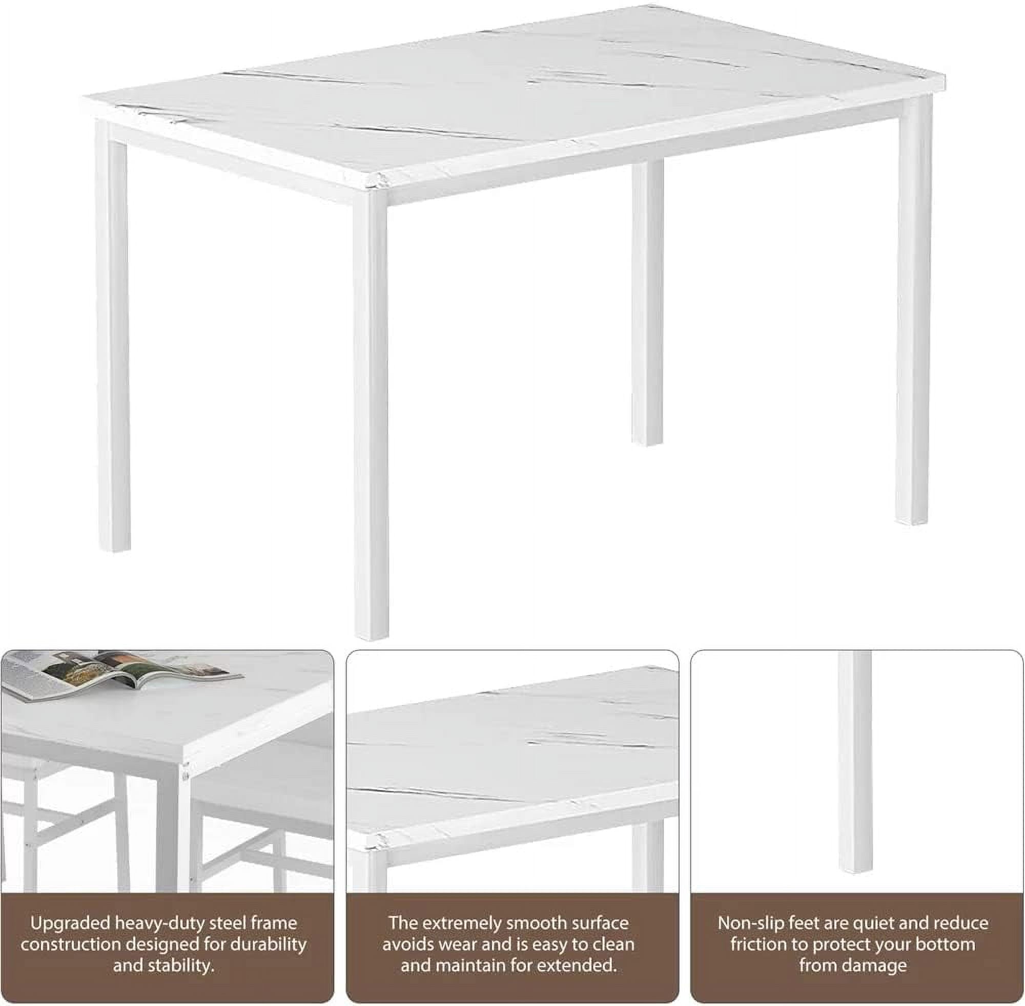 MIERES 5 Piece Dinning Table Sets for 4, Marble Kitchen Table and Chairs for 4,Dining Room Table Set with PU Leather Chairs,Faux Marble Dining Set for Small Spaces,Living Room,White+Brown