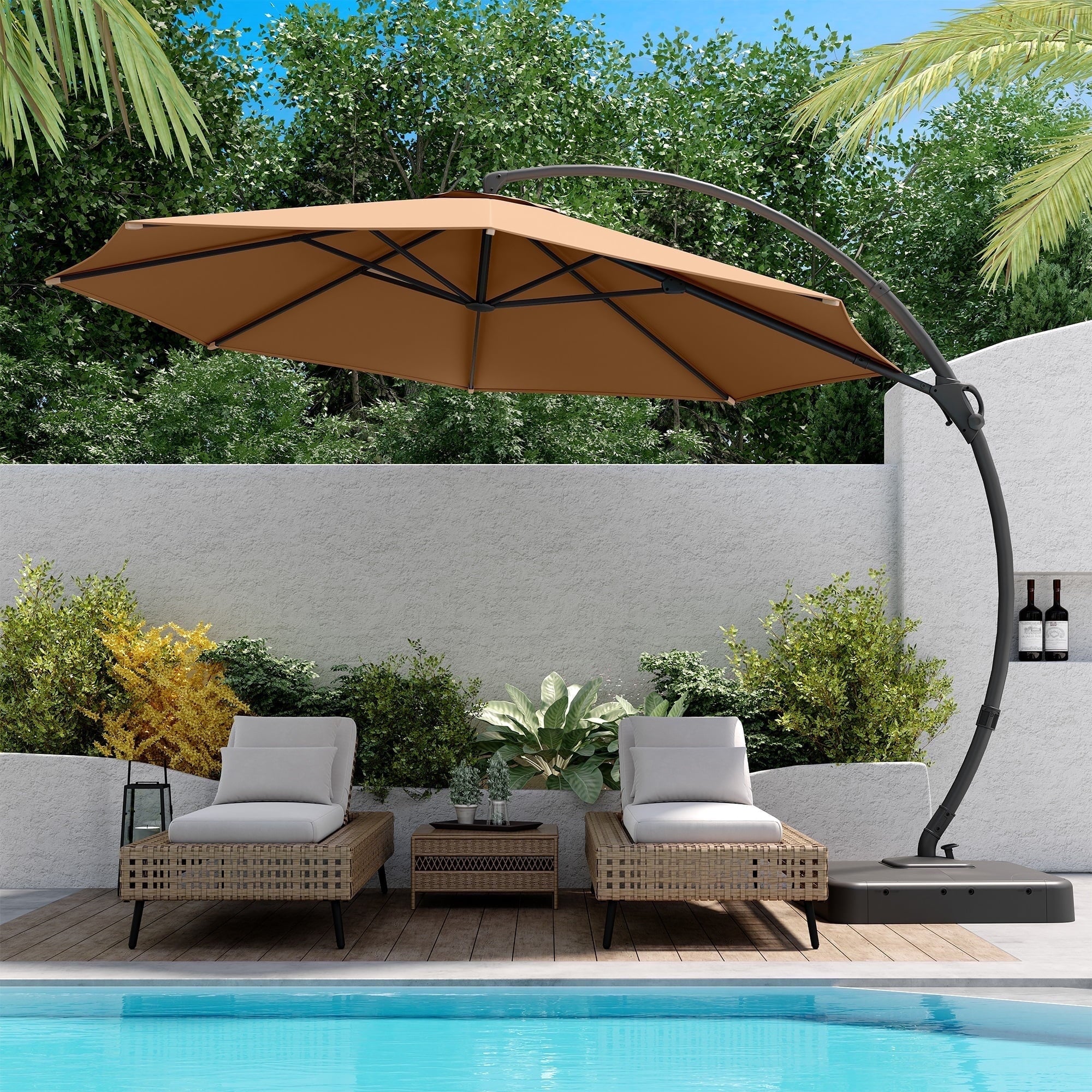 LAUSAINT HOME 11 FT Outdoor Patio Umbrella with Base, Aluminum Cantilever Umbrella with Crank, Champagne