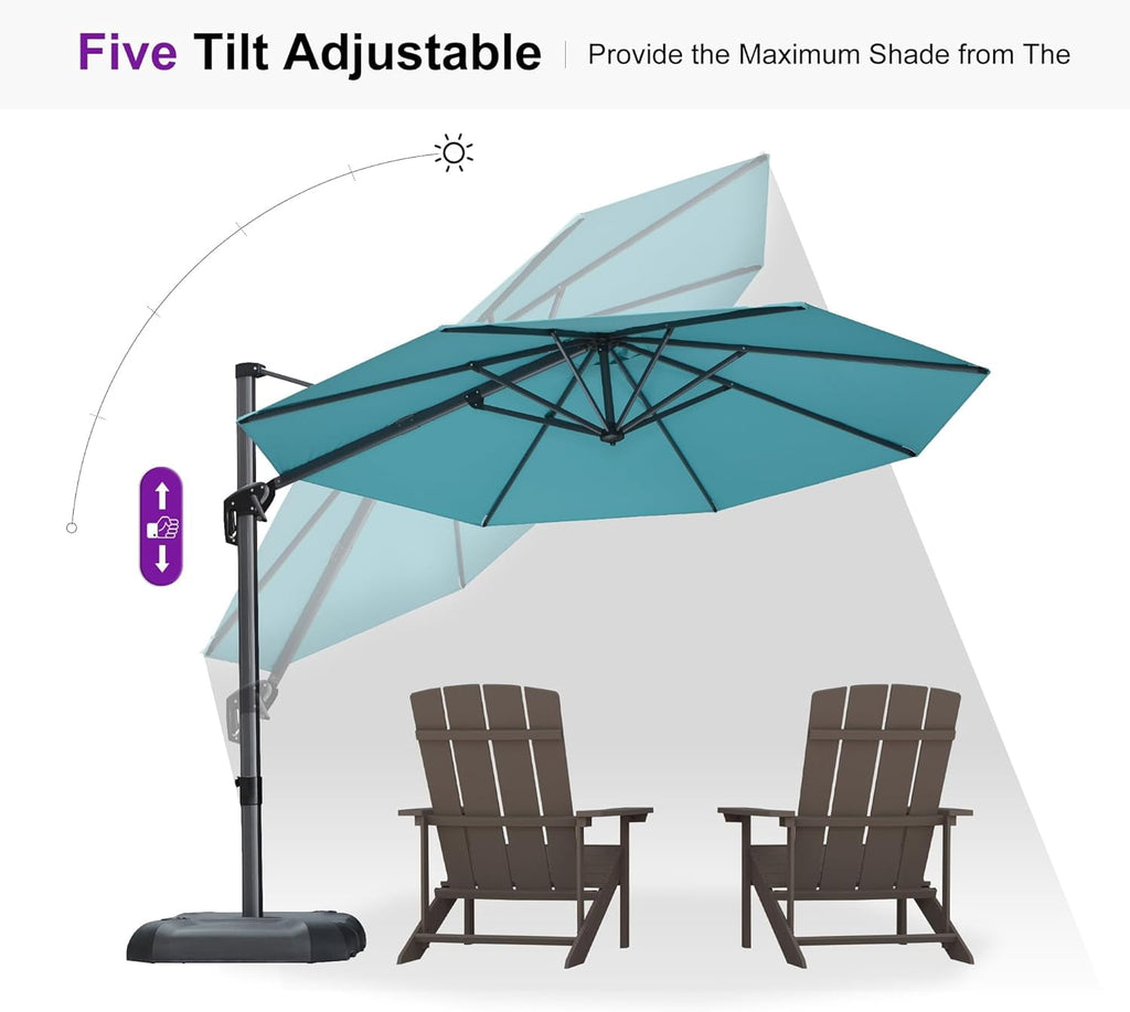 PURPLE LEAF 10x10 Ft Cantilever Umbrella Square Outdoor Patio Umbrella Large Offset Hanging Umbrella Aluminum Umbrella with 360°Rotation Adjustable Garden Pool Umbrella,Gray