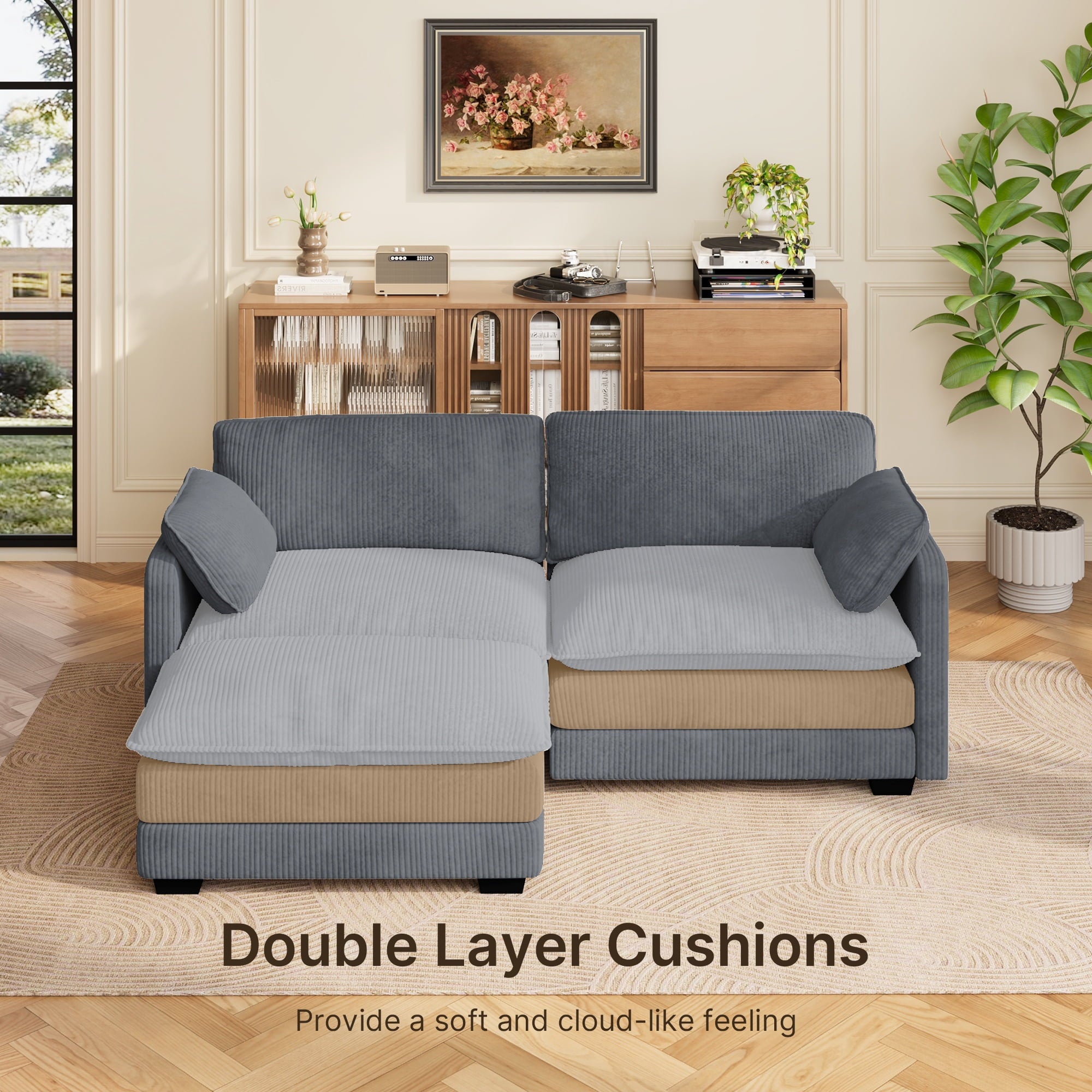 Asofer 31 Cloud Accent Sofa With Washable Cover, Single Corduroy Chair with Deep Seat Upholstered Cushion for Apartment,Dark gray