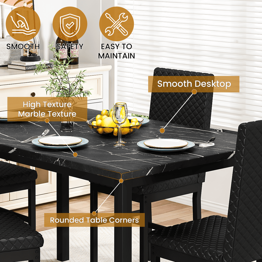 Baxluxe Dining Table Set for 4, Modern 5 Piece Dining Table Set, Faux Marble Kitchen Table and 4 Velvet Upholstered Chairs for Apartments, Dining Rooms, Small Spaces, Gray