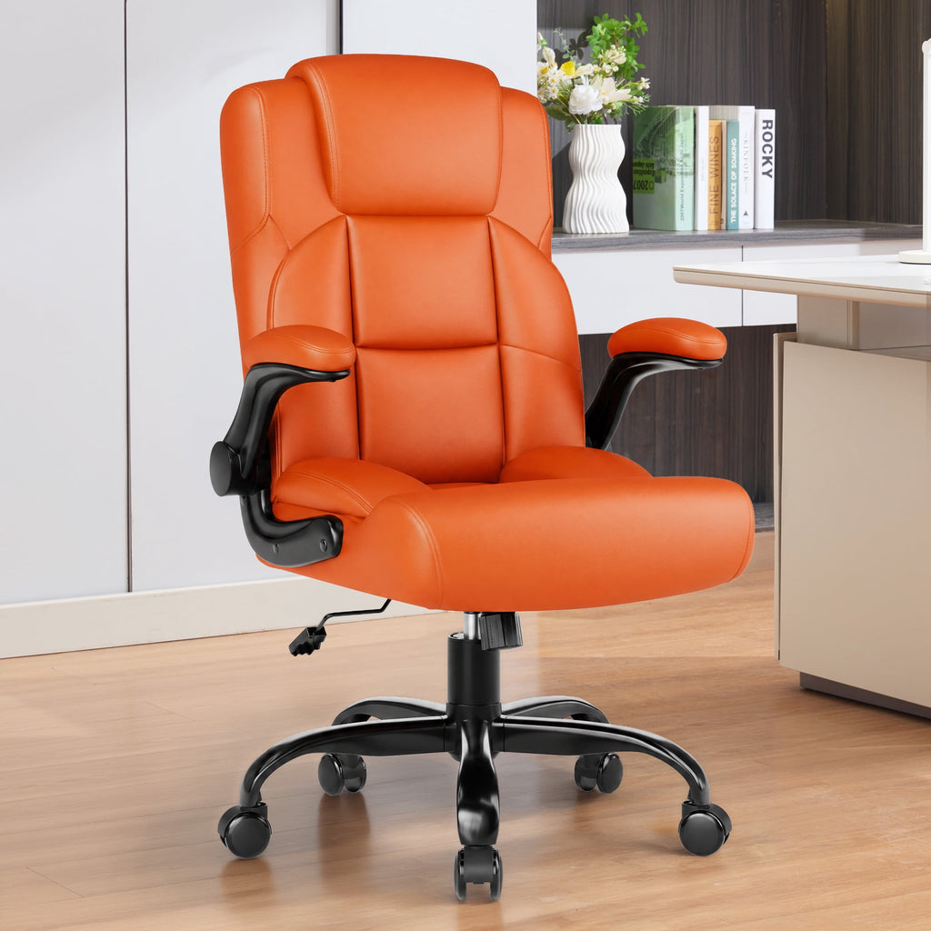 JONPONY Leather Office Chair, Big and Tall 500lbs Ergonomic Desk Chairs with Back Support, Executive Leather Chair with Wheels for Home Office, with Adjustable Padded Armrest & Lumbar Support , Black
