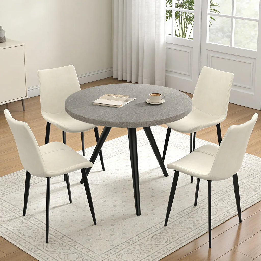 34.8 Round Dining Table Set for 4,5 Piece Mid-Century Modern Dining Set with 4 Upholstered Dining Chairs,Leisure Coffee Table for Kitchen Dining Room, Save Space