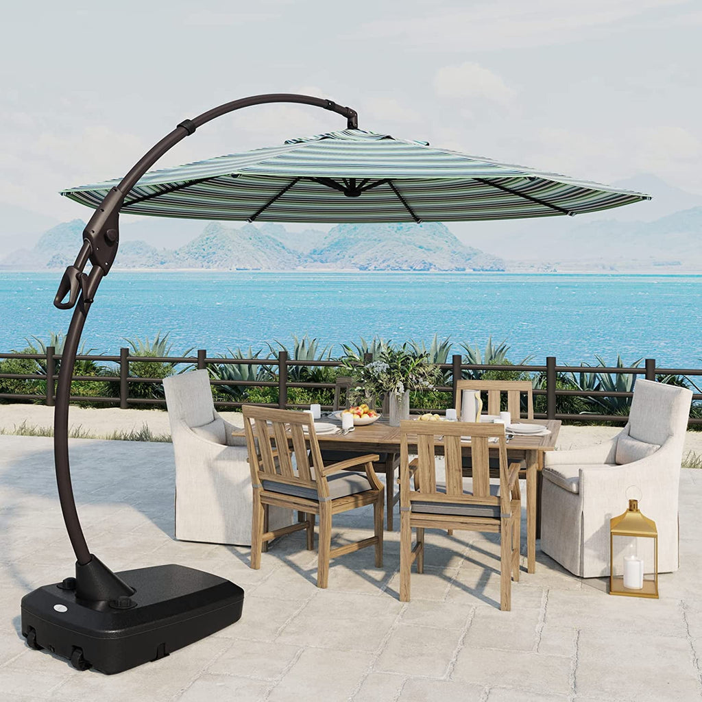 GRANDPATIO 12 Ft Outdoor Umbrella with Base, Large Aluminum Cantilever Offset Umbrella for Patio Pool, Black & White