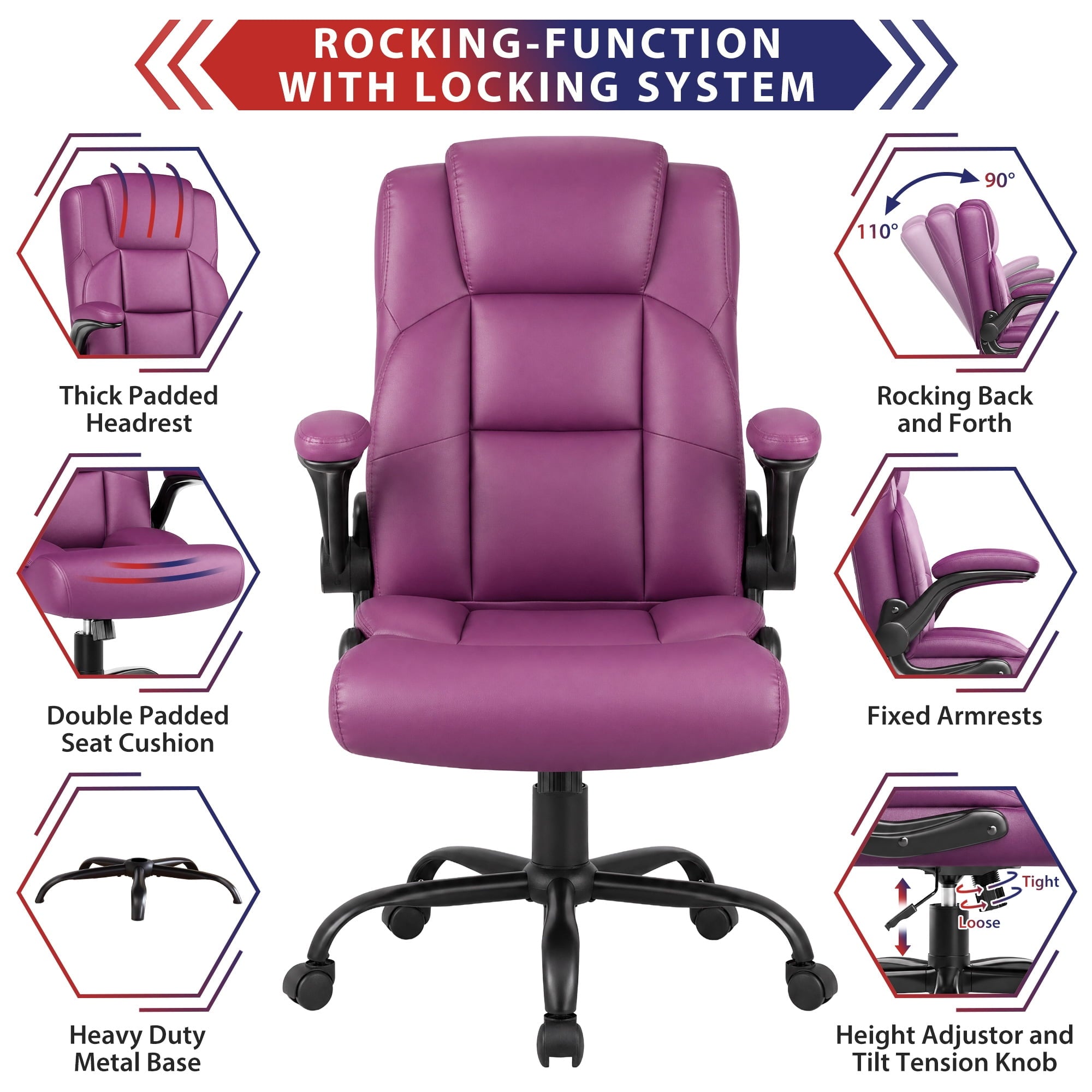 JONPONY Leather Office Chair, Big and Tall Office Chair 400LBS Wide Seat Ergonomic Computer Desk Chair High Back Executive Leather Chair Adjustable Task Chair Lumbar Back with 1-Year Warranty, Black
