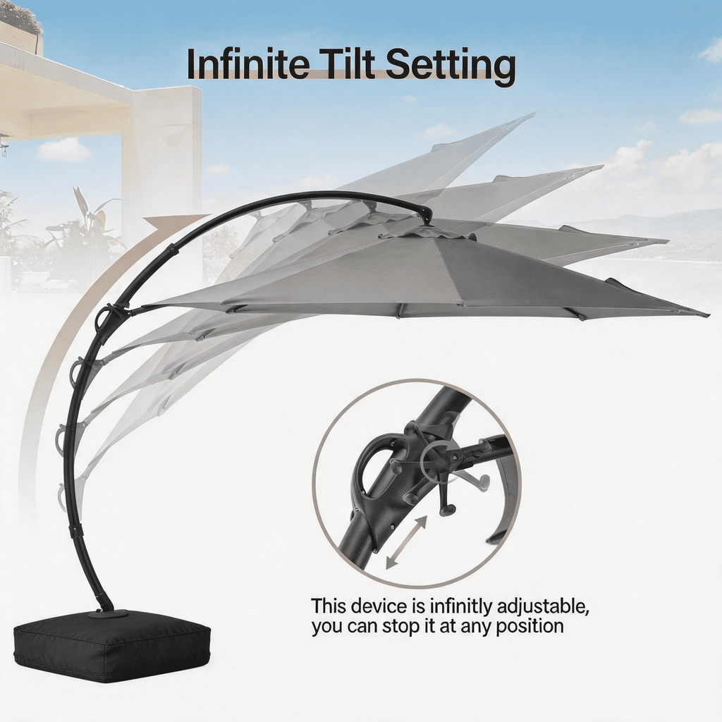 LAUSAINT HOME 11 FT Outdoor Patio Umbrella with Base, Aluminum Cantilever Umbrella with Crank, Champagne