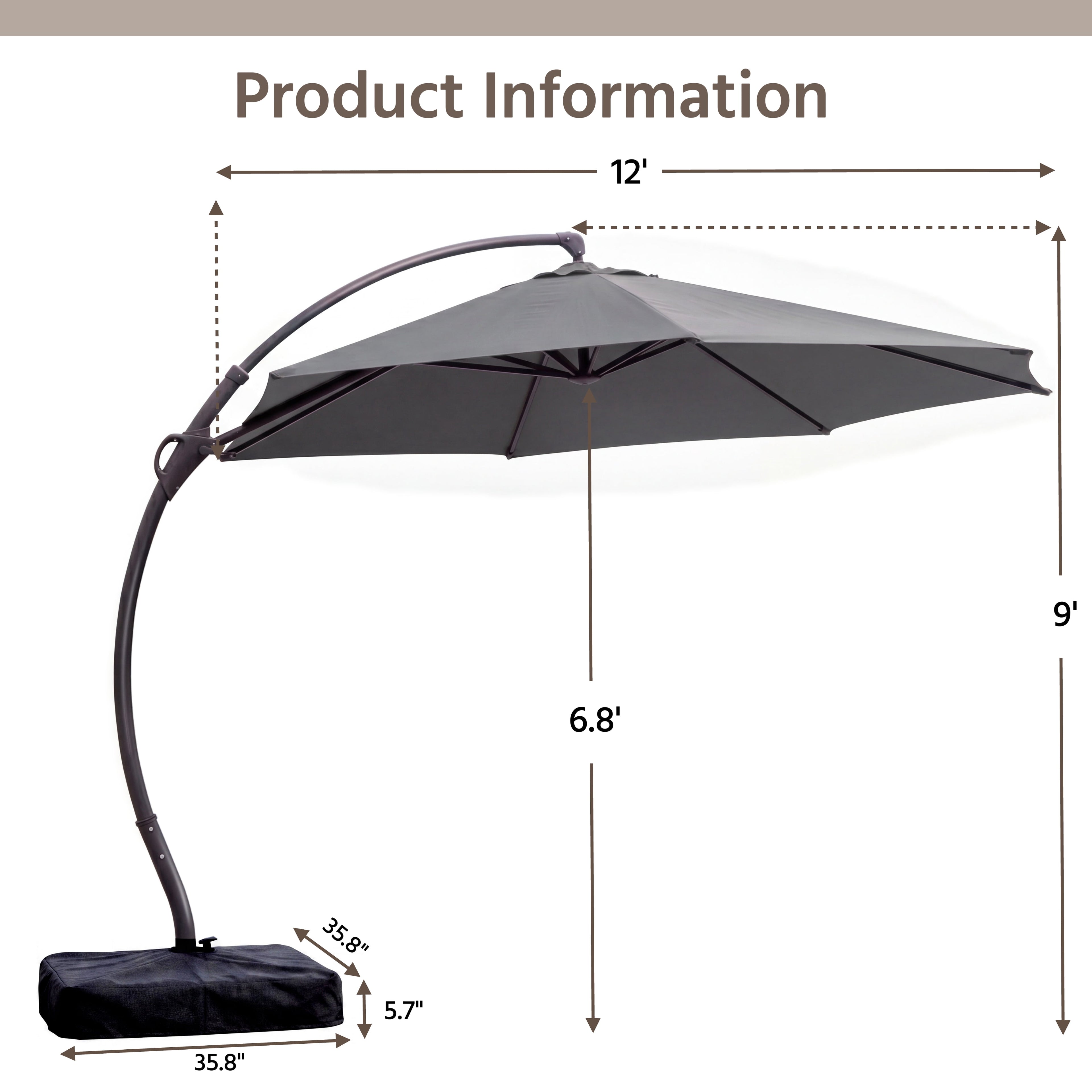 LAUSAINT HOME 11 FT Outdoor Patio Umbrella with Base, Aluminum Cantilever Umbrella with Crank, Champagne