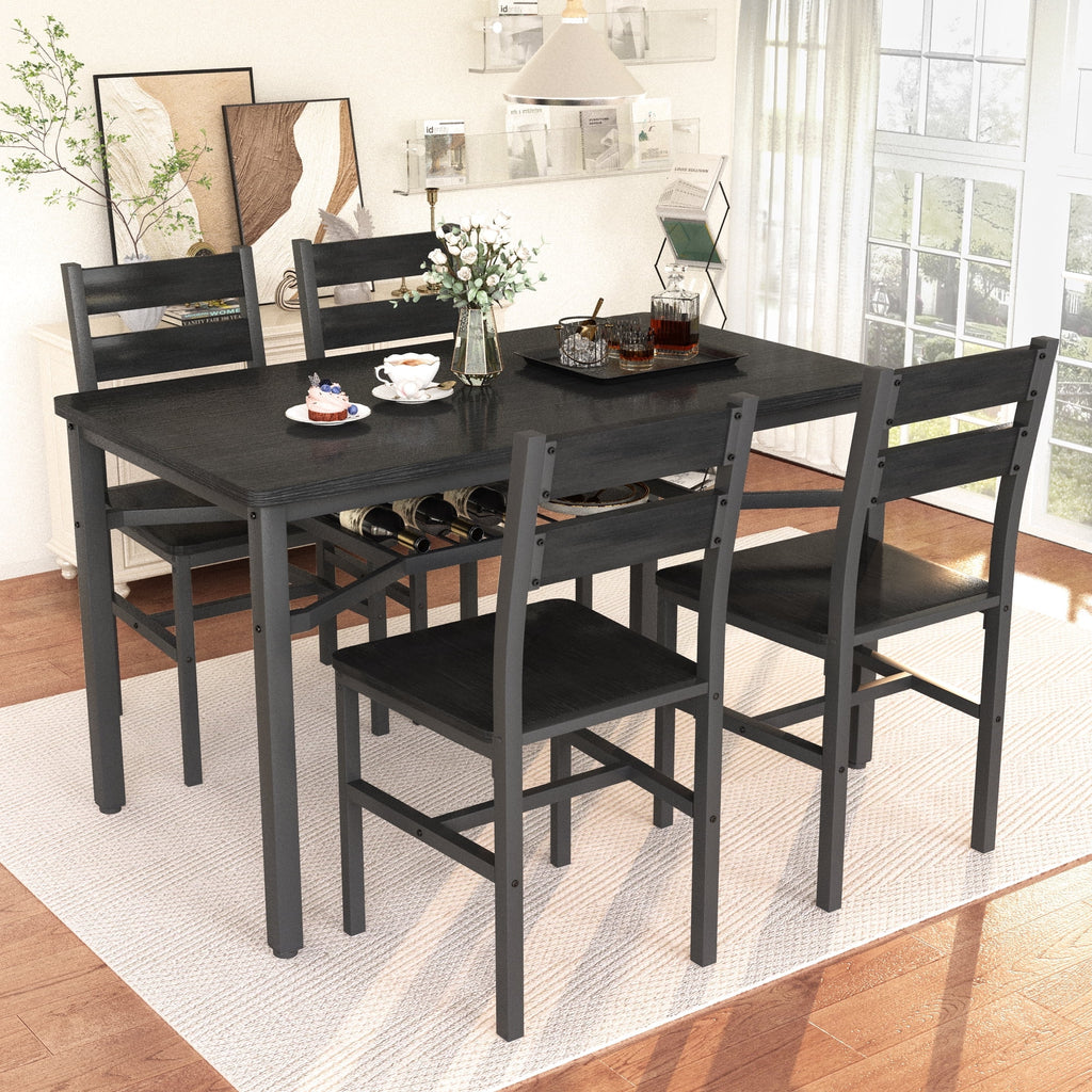 LinkRomat Dining Table Set for 4, Farmhouse Kitchen Table with 4 Wood Chairs, Dining Room Set for Breakfast Nook, Small Places, Restaurant, Gray