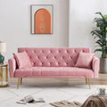 71 Inches Velvet Futon Sofa Bed with 2 Pillows,Modern Convertible Futon Couch with 3 Adjustable Backrest Angles and Gold Metal Feet,Suitable for Apartment,Living Room,Small Space,Pink