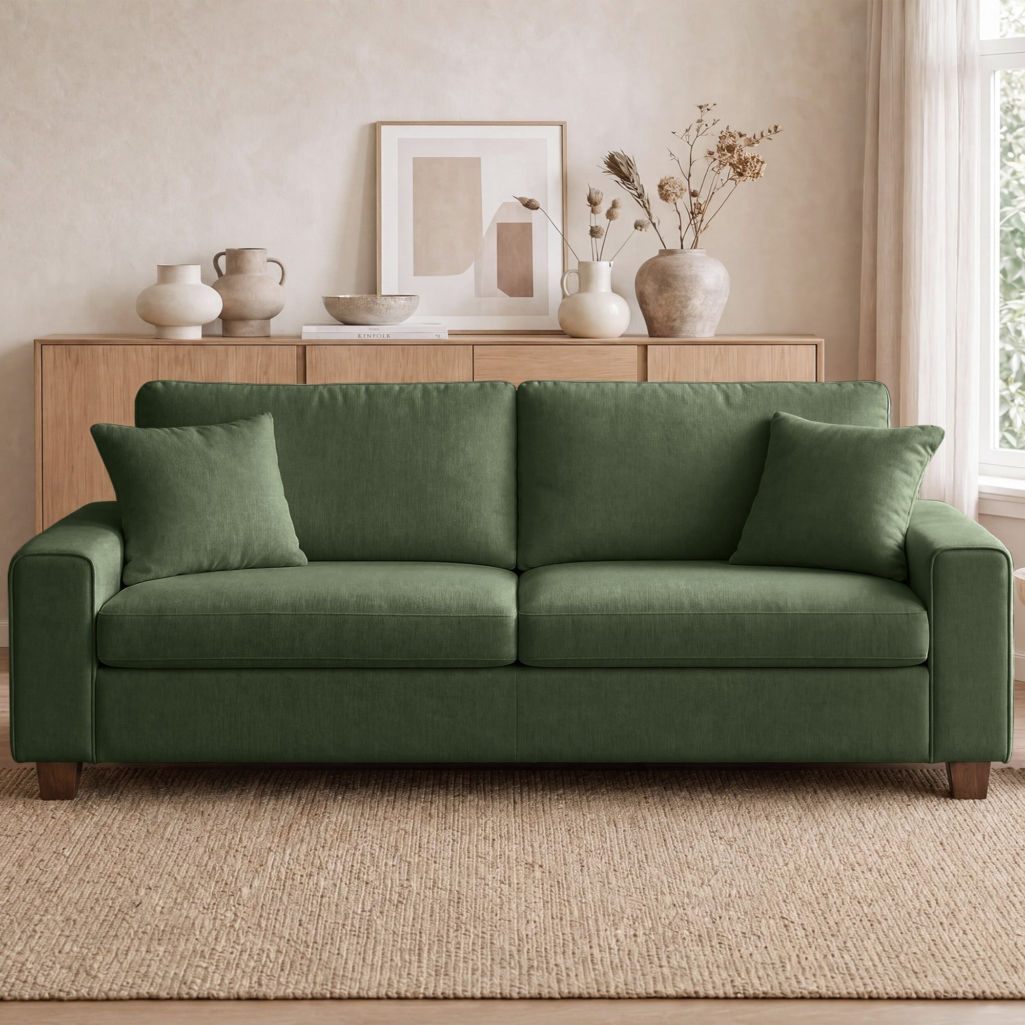 Poshby 88.58''W 3 Seater Sofa Couch with Chenille, Modern Square Arm for Living Room, Light Gray