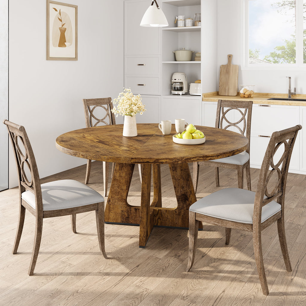 M optimized 47-Inch Round Dining Table, Wooden Kitchen Table for 4, Farmhouse Dinner Table with Wooden Top and Legs for Home Dining Room Living Room (Only Table)
