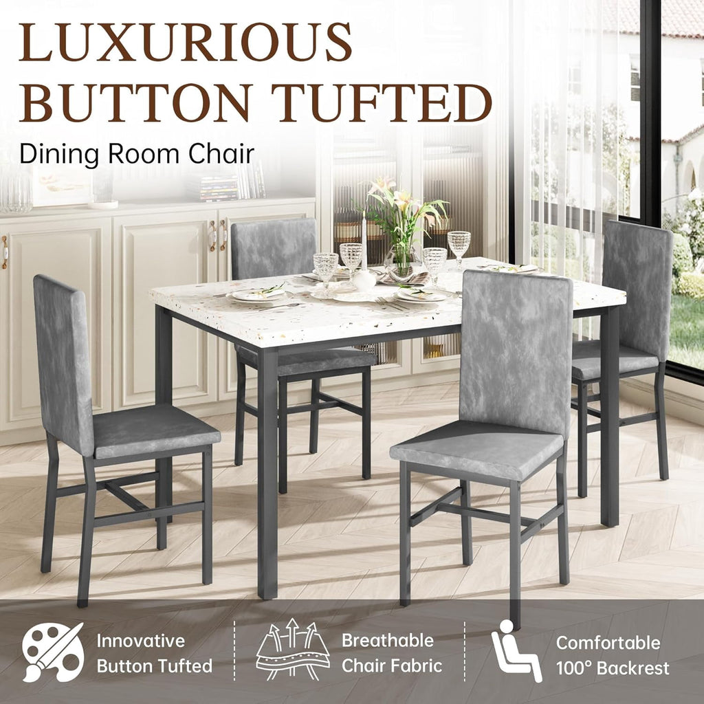MIERES 5 Piece Dinning Table Sets for 4, Marble Kitchen Table and Chairs for 4,Dining Room Table Set with PU Leather Chairs,Faux Marble Dining Set for Small Spaces,Living Room,White+Brown