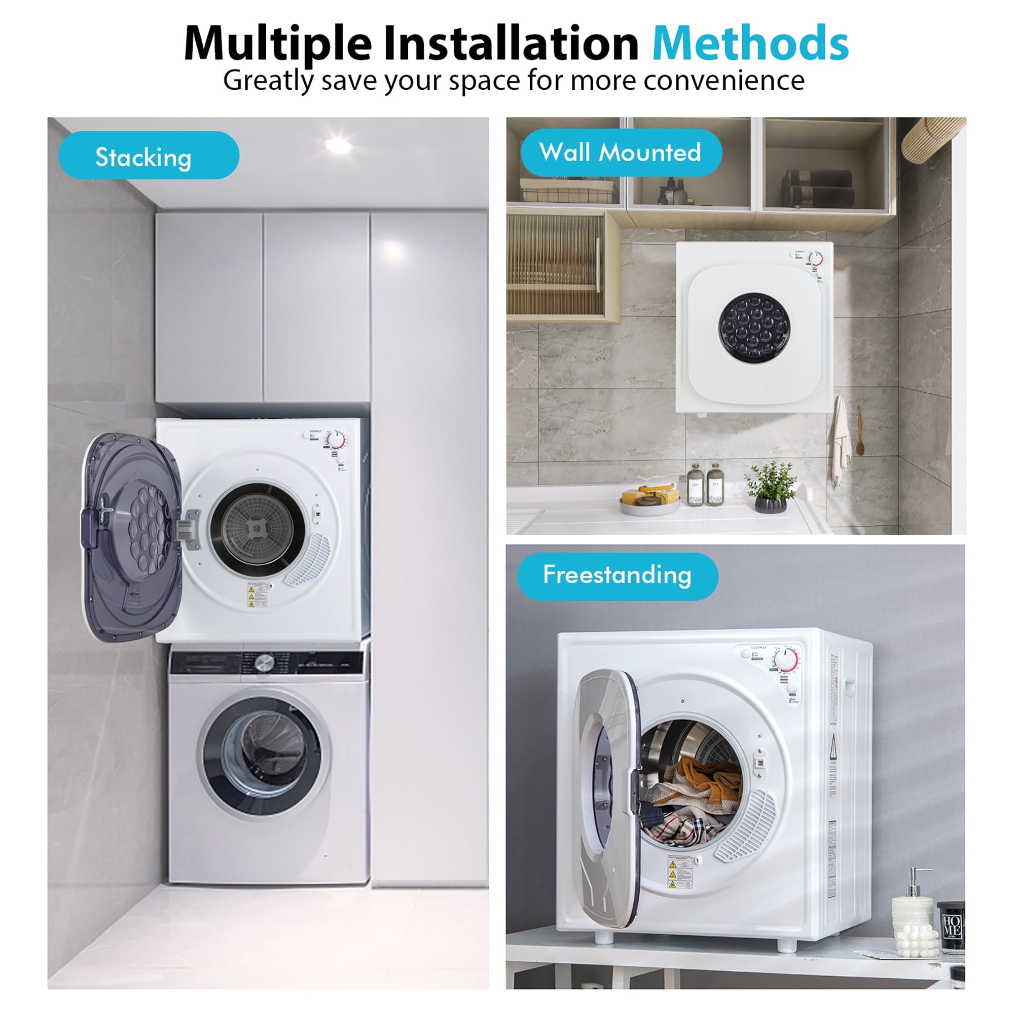 Costway 1500W Electric Tumble Compact Laundry Dryer Stainless Steel Tub 13.2 lbs