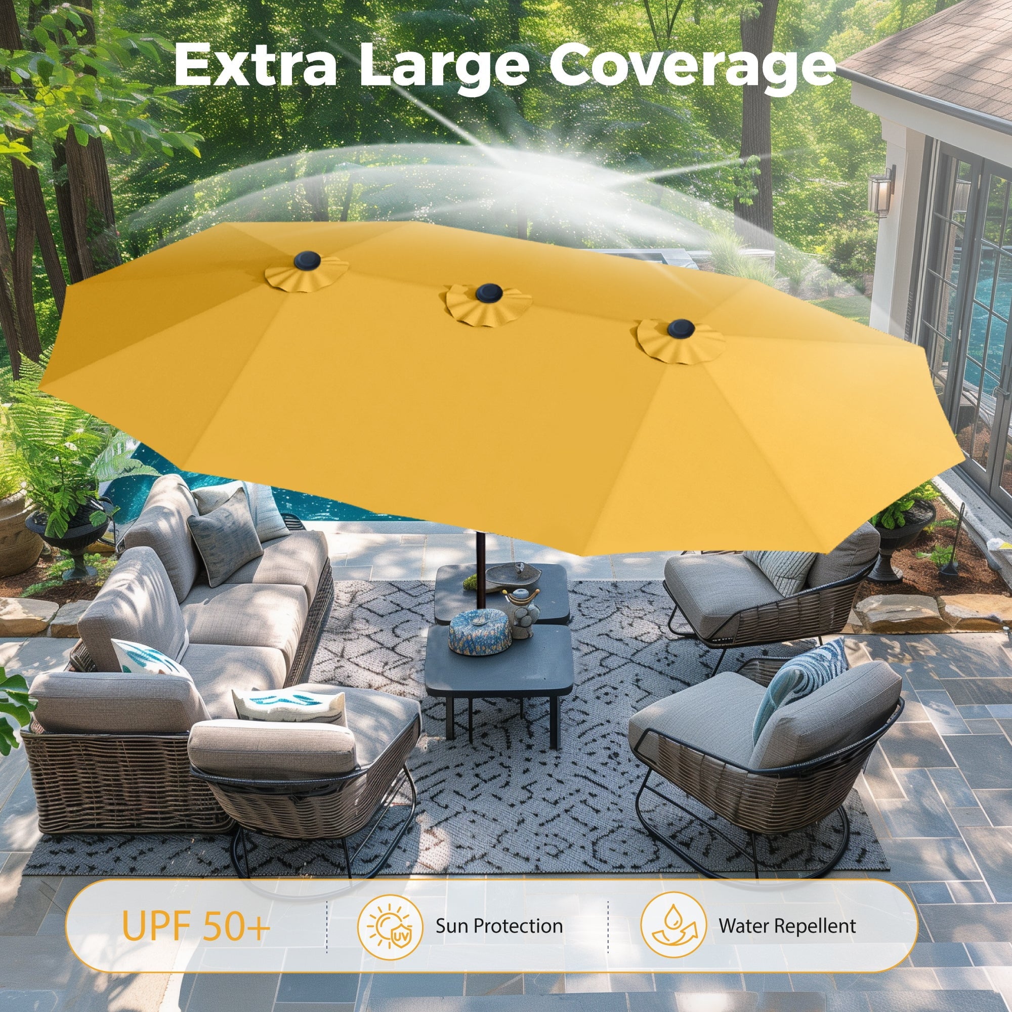Alpha Joy 15ft Outdoor Patio Umbrella Extra-Large Double-Sided Garden Umbrella with Crank Handle and Base - Smoky Gray