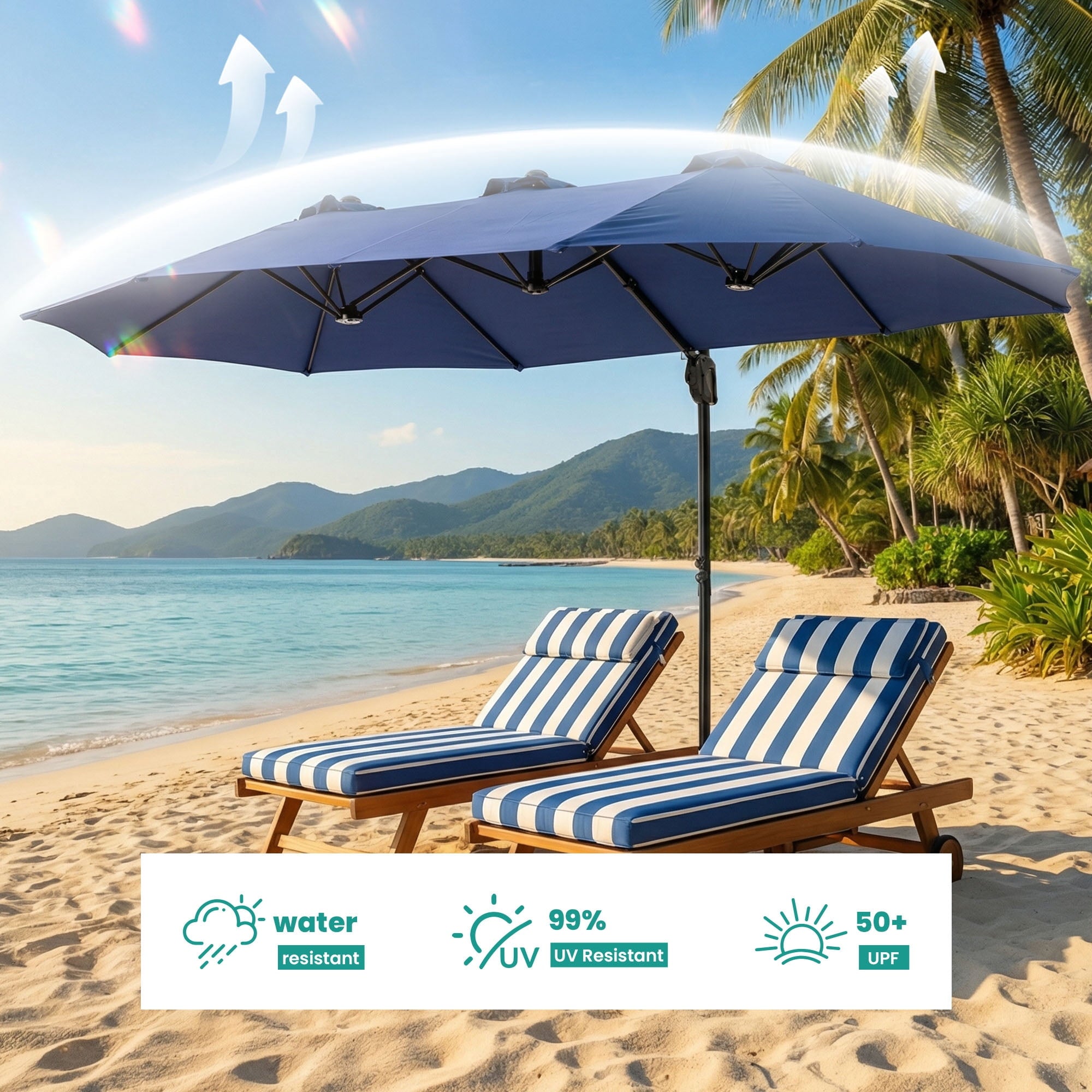FOROUTIA 15ft Double-Sided Patio Umbrella, Large Rectangular Outdoor Market Umbrella with Crank, UV50+ Waterproof Twin Umbrella for Backyard, Poolside, Deck,Off-White