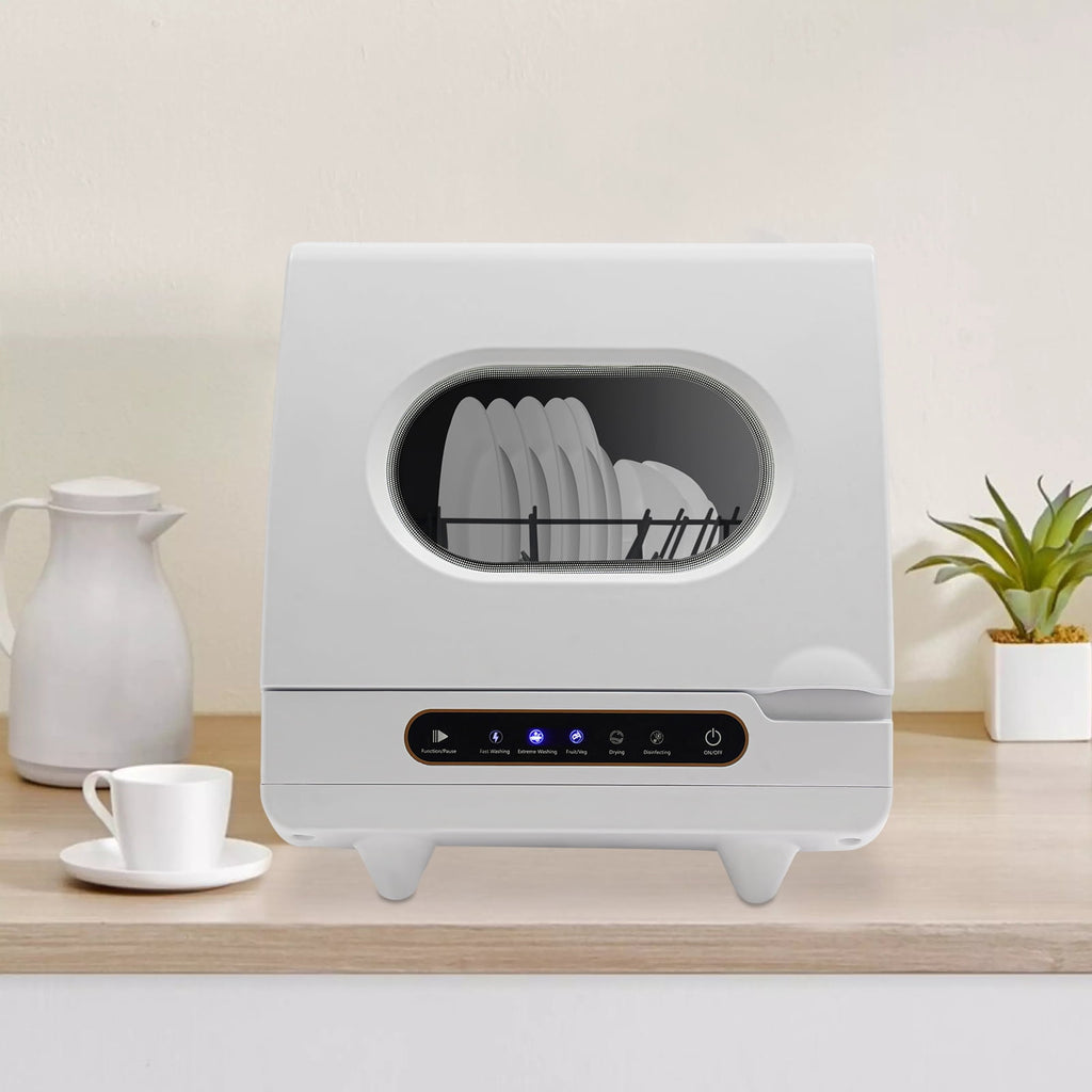 Compact Countertop Dishwasher with 6 Place Settings & 5 Wash Modes High-Temperature 162°F Sanitizing for Apartment
