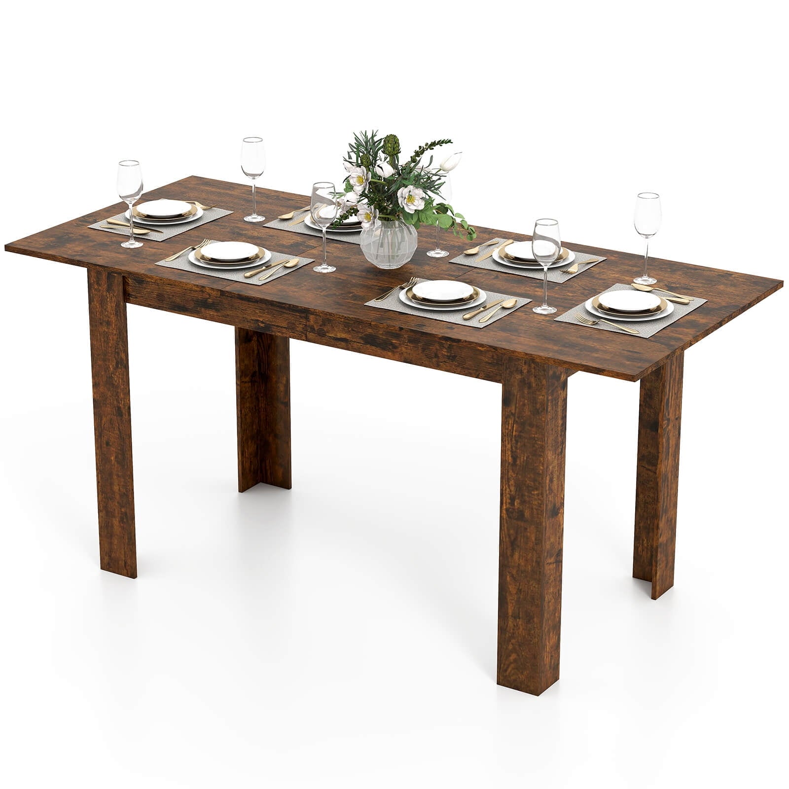 Costway 47”-62” Extendable Dining Table for 4-8 People for Dining Room Home Office Brown