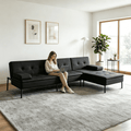 Gewnee 89.4”Convertible Sectional Sofa,L-Shaped Couch with Reversible Chaise,5-Position Adjustable Backrest,Modern Futon Sleeper for Small Spaces Living Room Apartment Office,Black Iron Frame