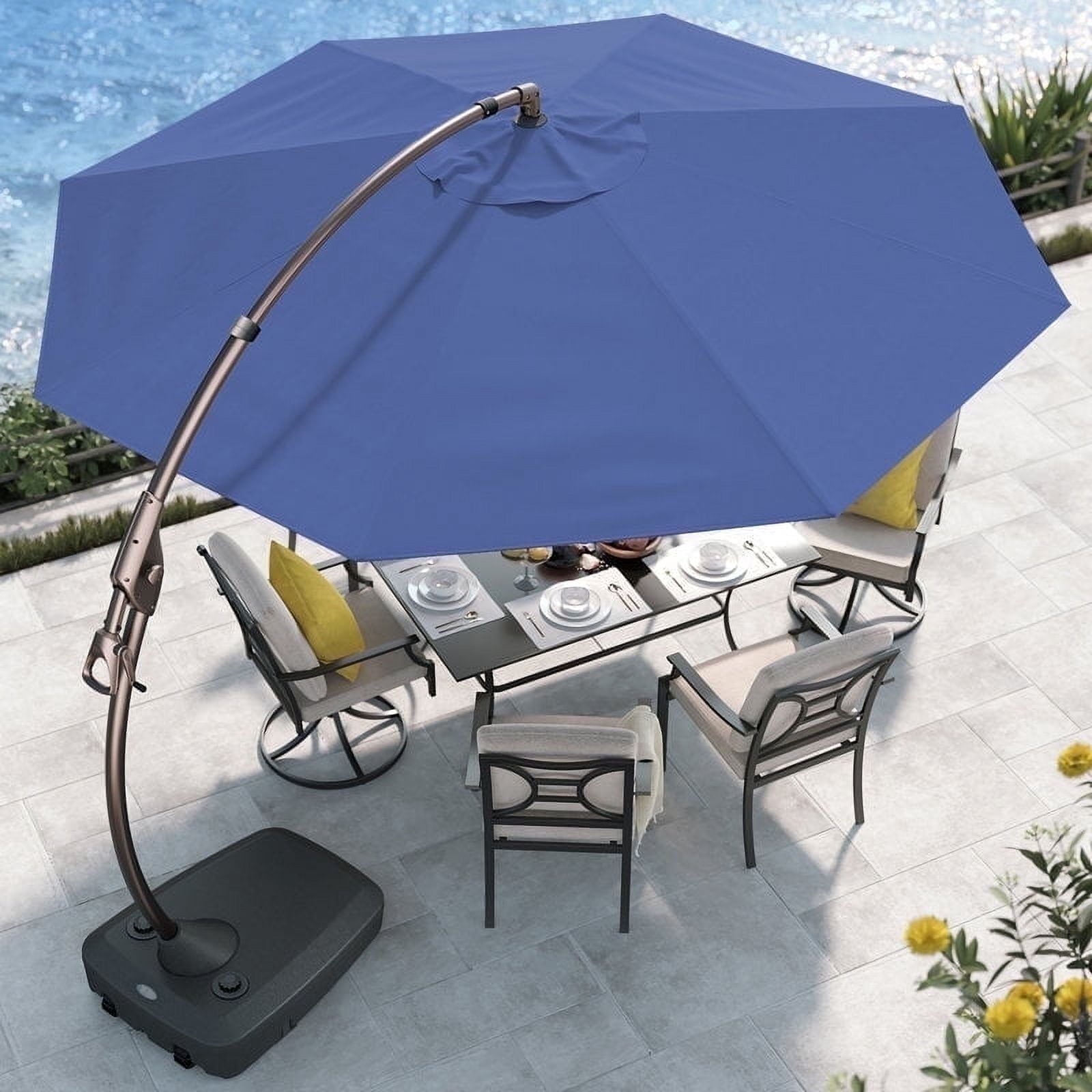 GRANDPATIO 12 ft Deluxe Aluminium Patio Umbrella with Base, Large Offset Outdoor Umbrella, Navy Blue