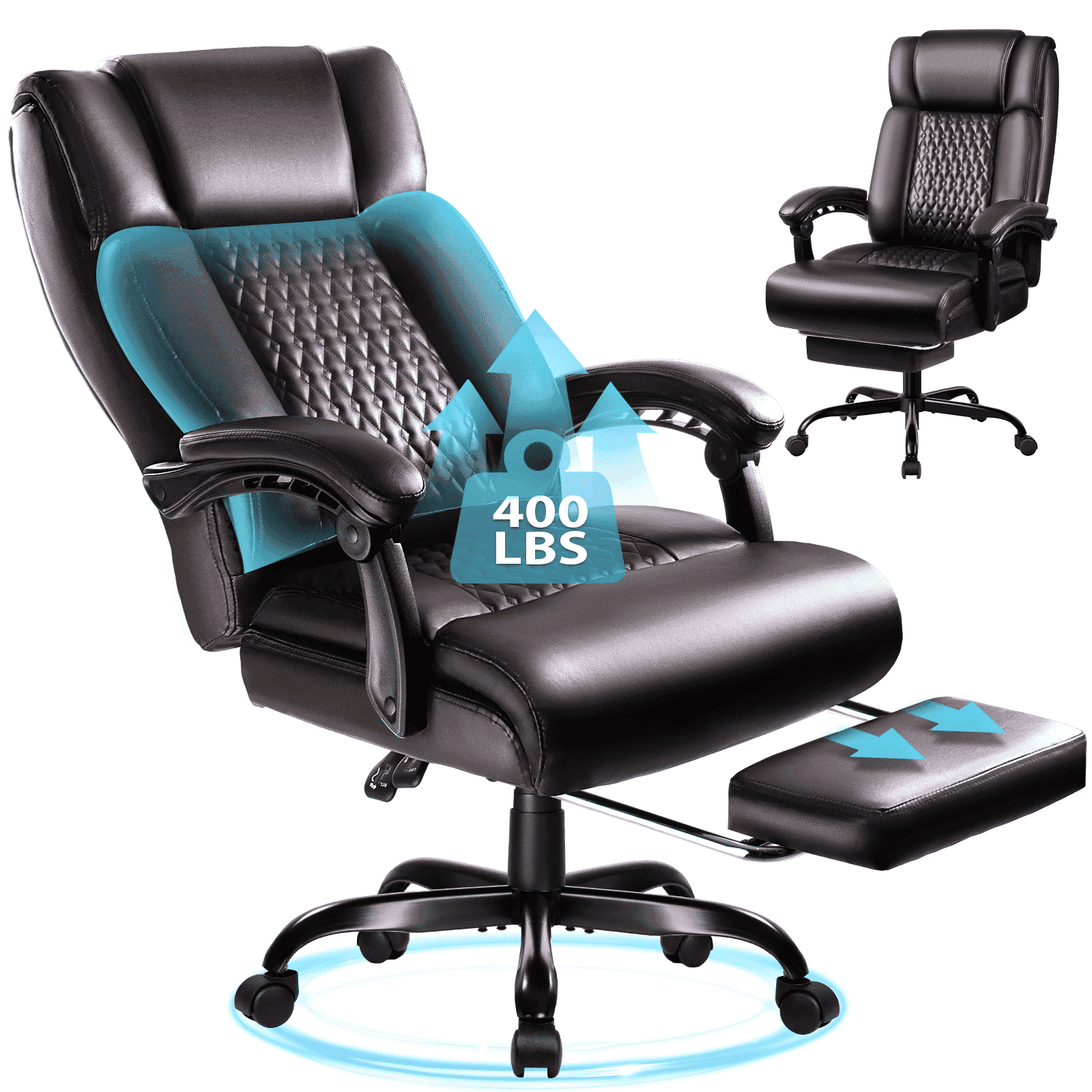 Waleaf Office Chair with Footrest,90-165°Reclining Ergonomic High Back Computer Desk Chair Lumbar Support for Home Office