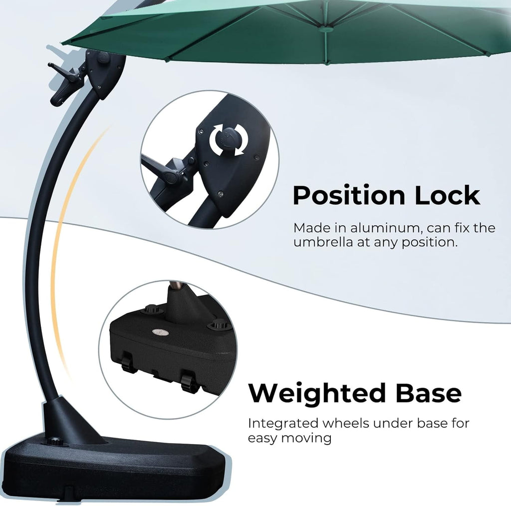 GRANDPATIO 12 Ft Outdoor Umbrella with Base, Large Aluminum Cantilever Offset Umbrella for Patio Pool, Black & White