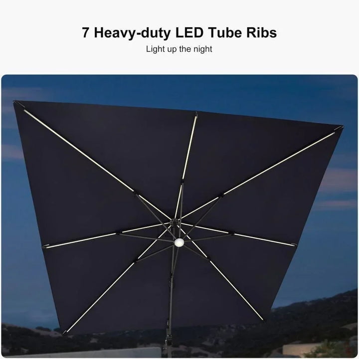 PURPLE LEAF 9x11.5 Ft Cantilever Umbrella Rectangle Outdoor Patio Umbrella Large Offset Hanging Umbrella Aluminum Umbrella with 360°Rotation Adjustable Garden Pool Umbrella,Turquoise Blue