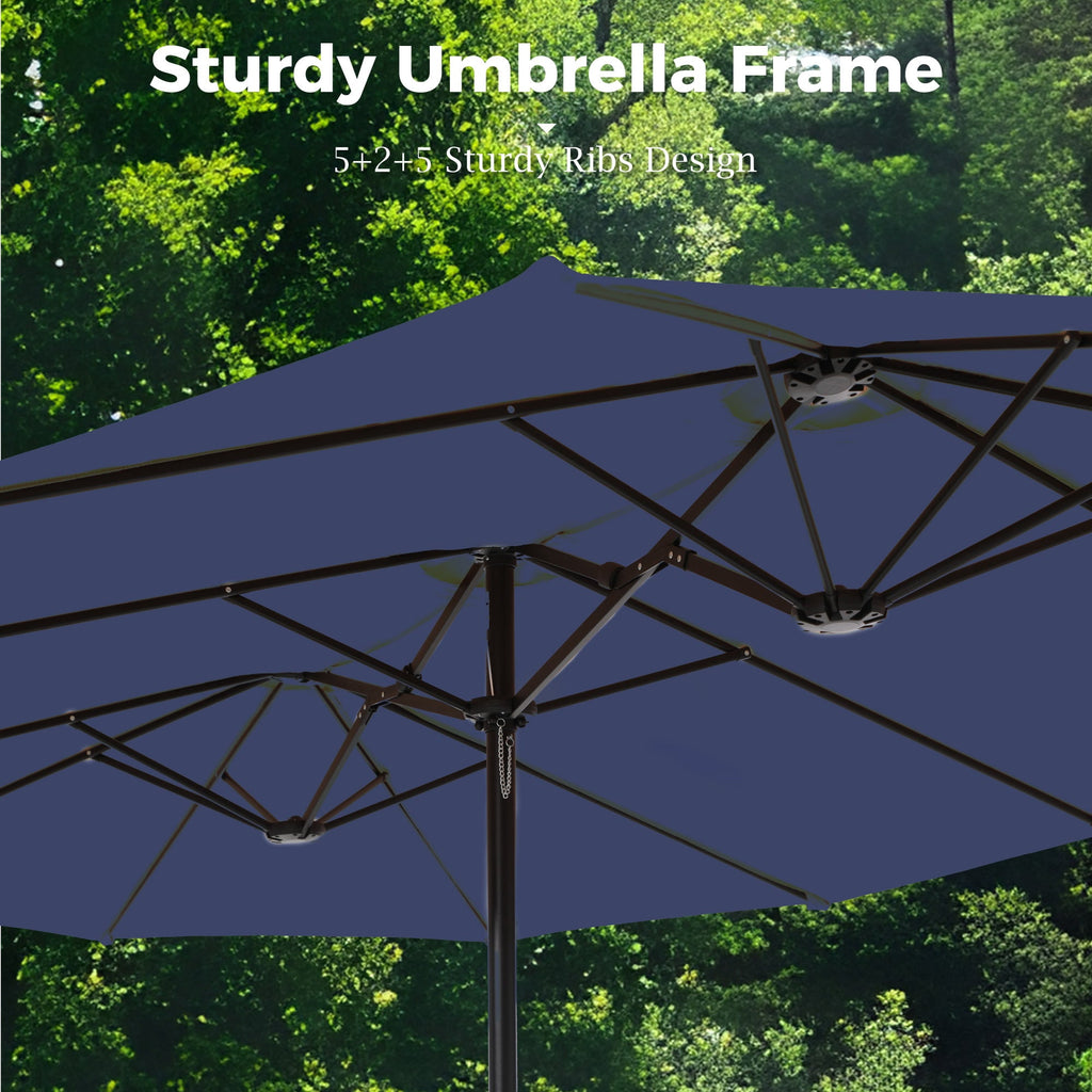 Alpha Joy 15ft Outdoor Patio Umbrella Extra-Large Double-Sided Garden Umbrella with Crank Handle and Base - Smoky Gray