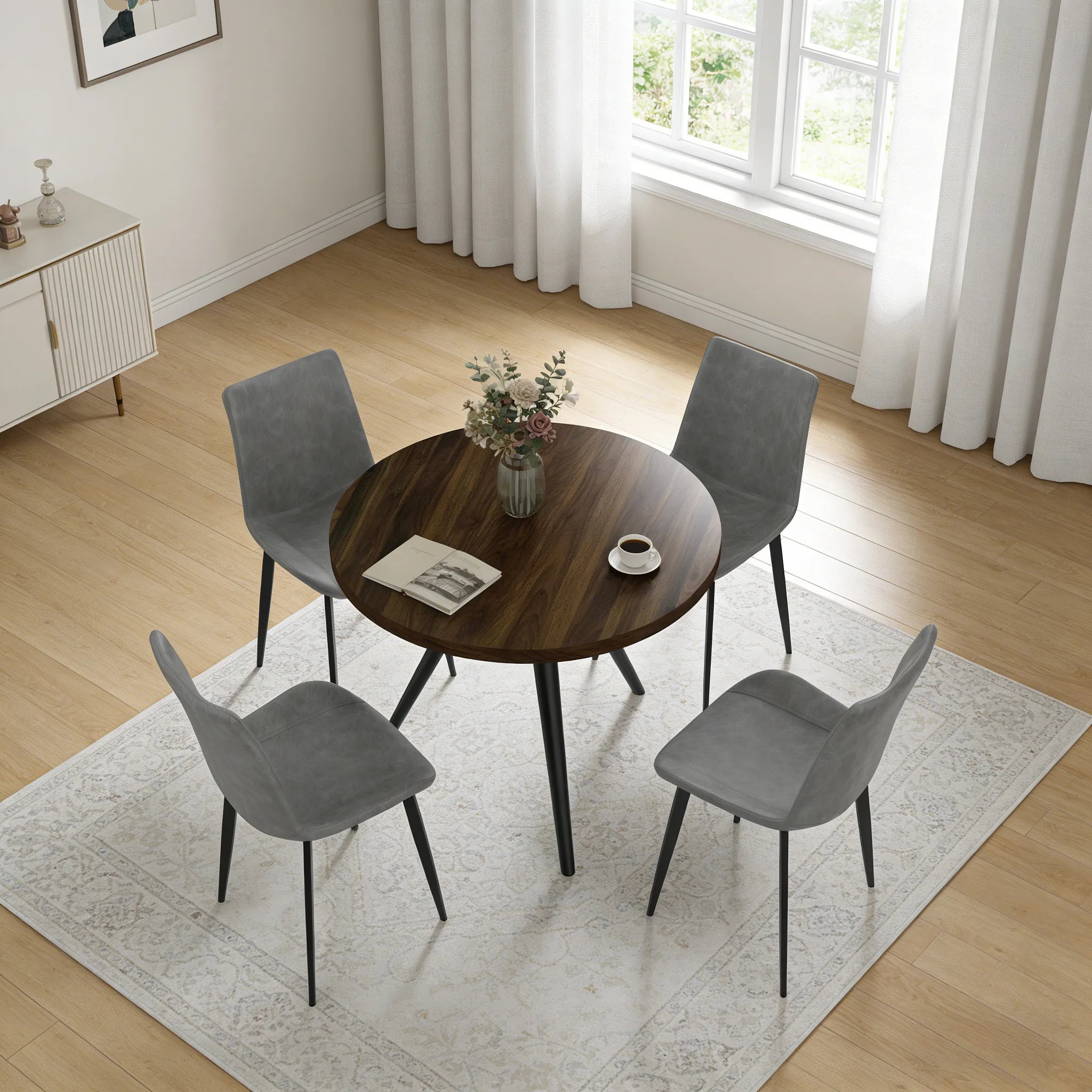 34.8 Round Dining Table for 4 People, Modern Circle Kitchen Table with Metal Legs for Kitchen, Dining Room, Apartment,Gray