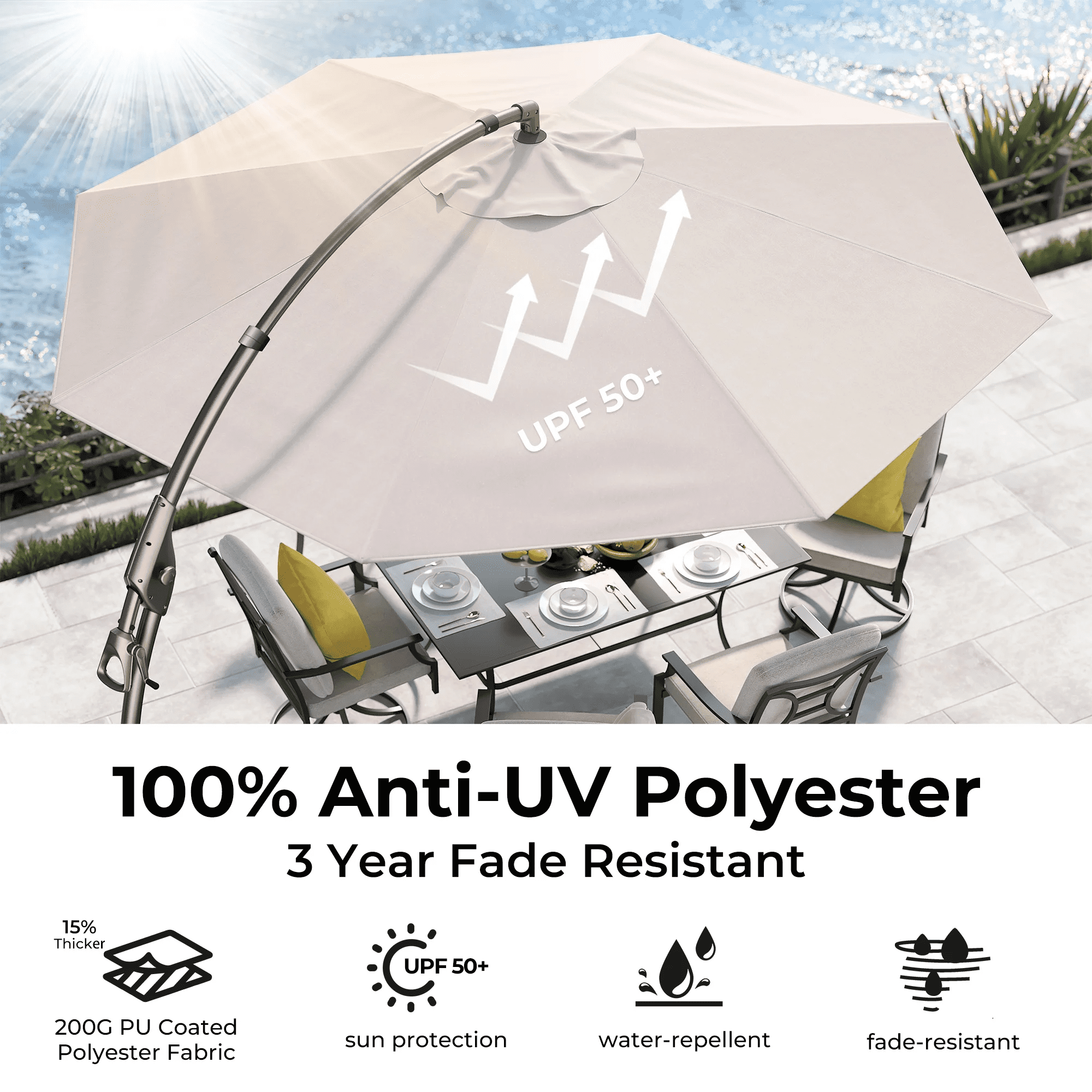 GRANDPATIO 12 ft Deluxe Aluminium Patio Umbrella with Base, Large Offset Outdoor Umbrella, Navy Blue