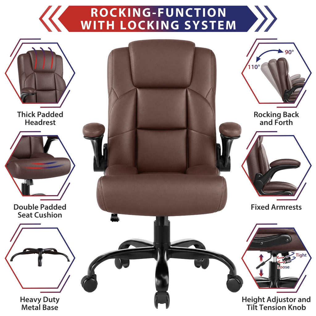 JONPONY Leather Office Chair, Big and Tall Office Chair 400LBS Wide Seat Ergonomic Computer Desk Chair High Back Executive Leather Chair Adjustable Task Chair Lumbar Back with 1-Year Warranty, Black