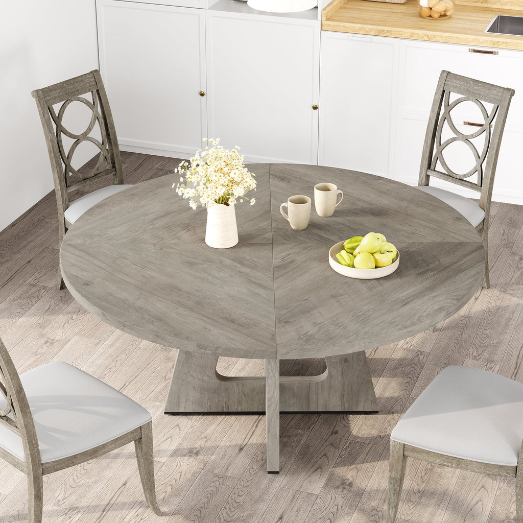 47'' Round Large Dining Table Set for 4 to 6,Mid Century Wood Dinner Table with Wide Tabletop and Cross Base,Dining Room Table for Home Dining Room or Living Room (No Chairs)
