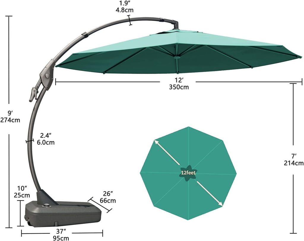 GRANDPATIO 12 ft Deluxe Aluminium Patio Umbrella with Base, Large Offset Outdoor Umbrella, Navy Blue