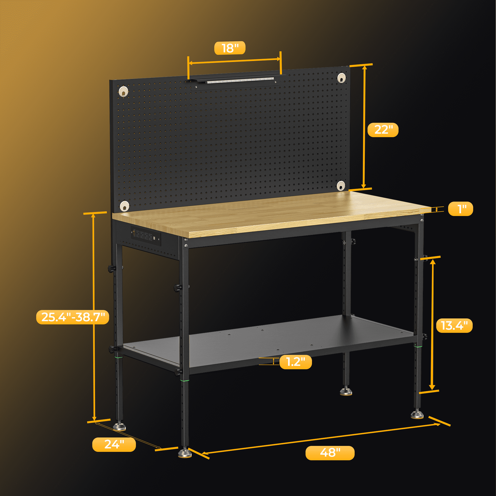 CAMMOO 48 Multifunctional Heavy Duty Workbench for Garage with Pegboard, 2000LBS Load,Adjustable Height Worktable,Storage Shelf,LED Light, Built-in Power Strip