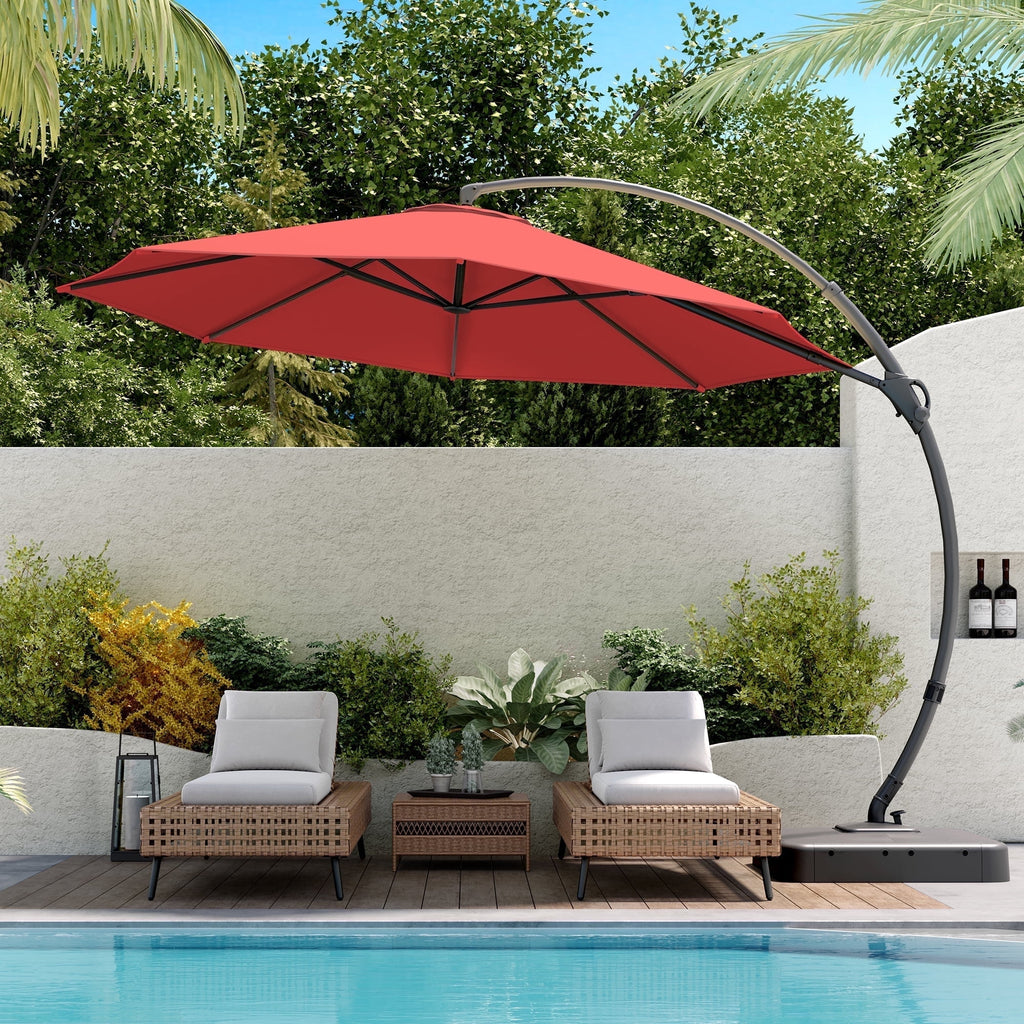LAUSAINT HOME 11 FT Outdoor Patio Umbrella with Base, Aluminum Cantilever Umbrella with Crank, Champagne