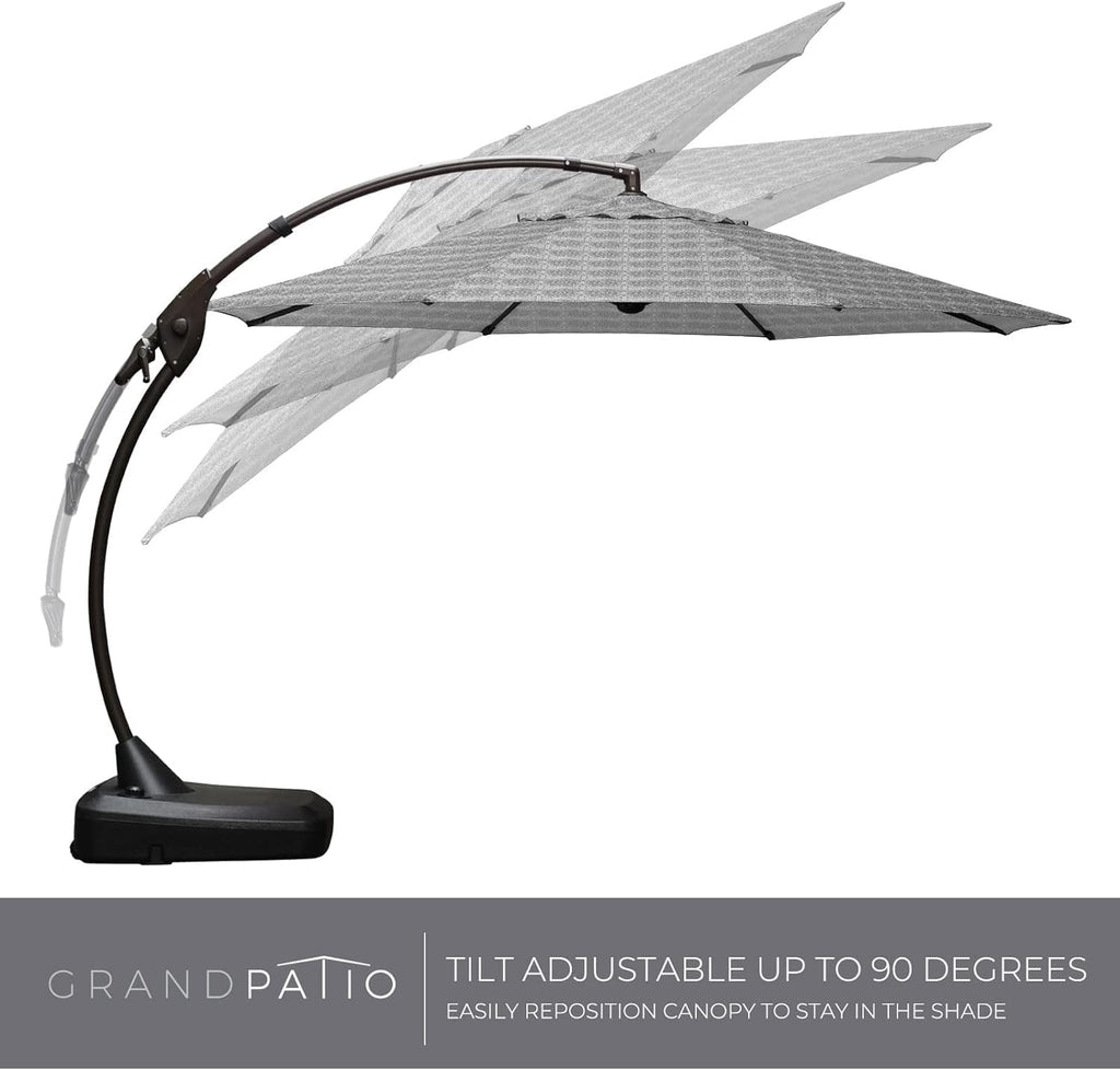 GRANDPATIO 12 Ft Outdoor Umbrella with Base, Large Aluminum Cantilever Offset Umbrella for Patio Pool, Black & White