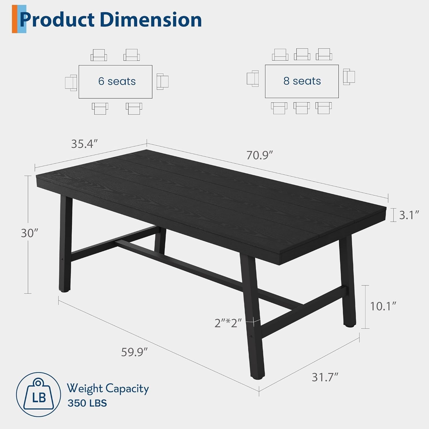 70.87 Inch Long Large Rectangle Dining Table for 6-8 People, Modern Kitchen Dining Room Table with Rustic Wooden Tabletop & Strong Metal frame(Only Gray Walnut Table)