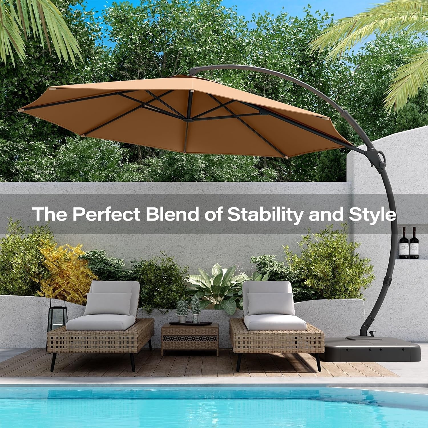 LAUSAINT HOME 11 FT Outdoor Patio Umbrella with Base, Aluminum Cantilever Umbrella with Crank, Gray