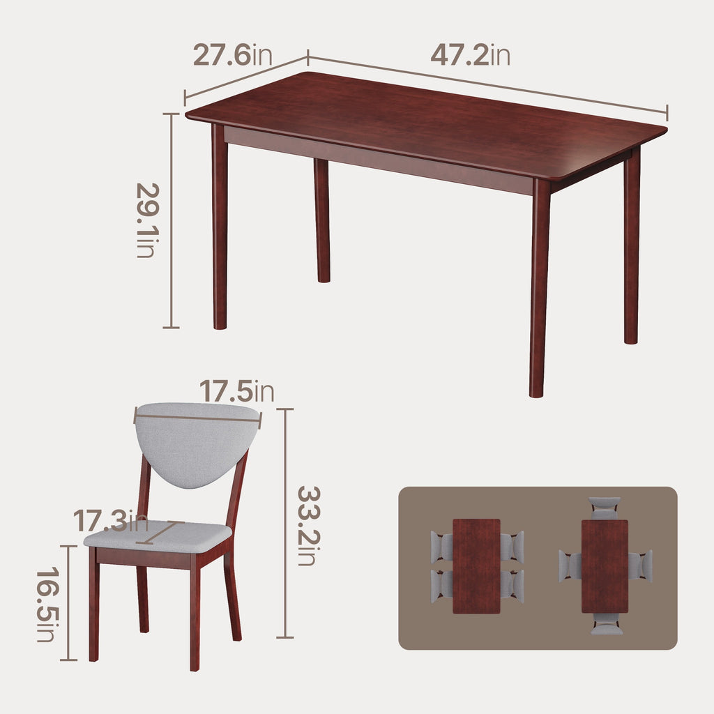 Asofer 5-Piece Dining Table Set for 4, Mid-Century Modern Solid Wood  Kitchen Table and 4 Upholstered Chairs, Small Space Rubberwood Dinette Set for Apartment, Walnut